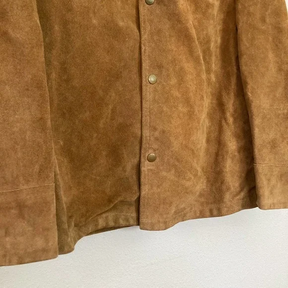 Vintage 70s Mens Camel Brown‎ Suede Leather Dagger Collar Jacket // Size Small - Picture 4 of 7